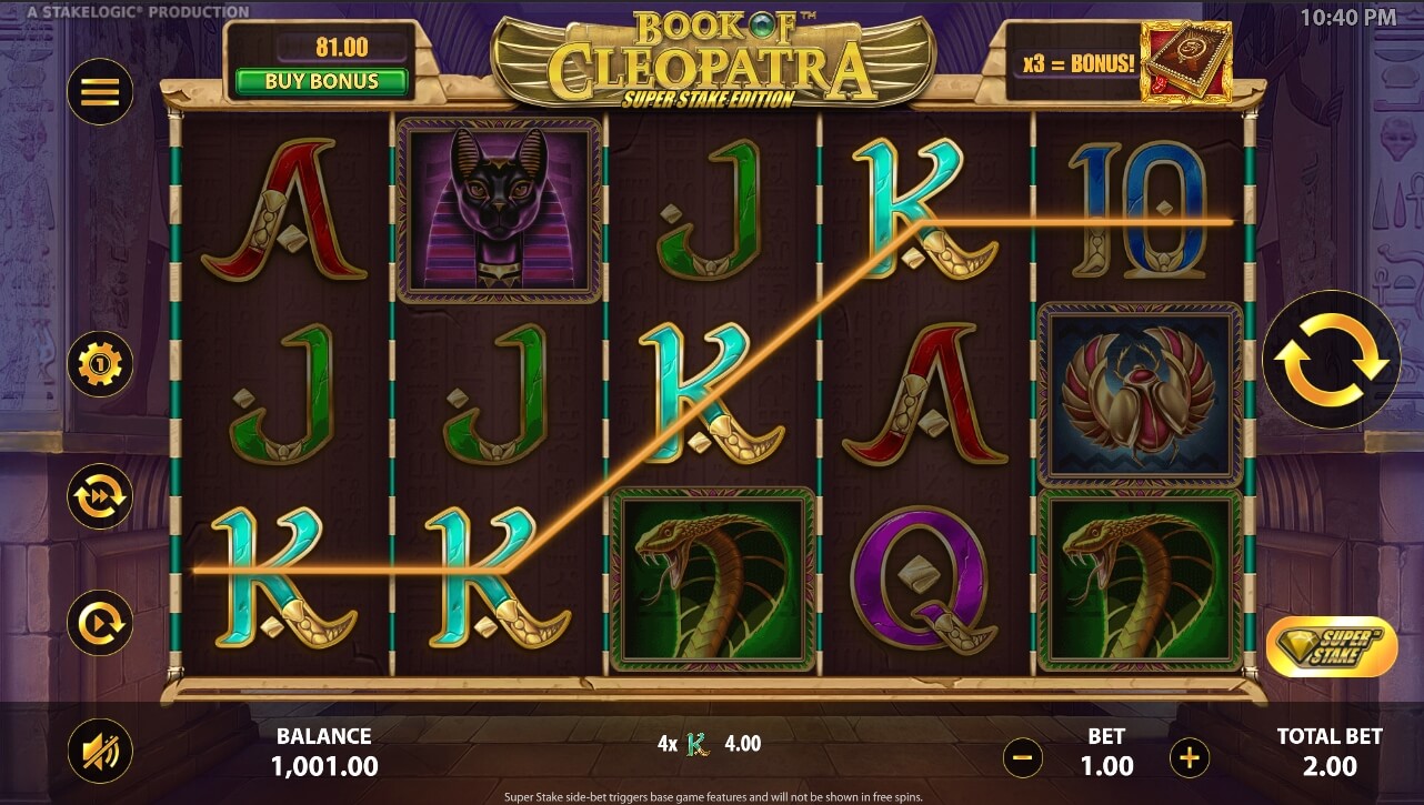 Book of Cleopatra Super Stake Spel proces