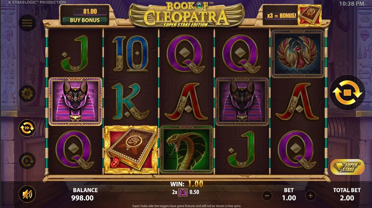 Book of Cleopatra Super Stake Spel proces