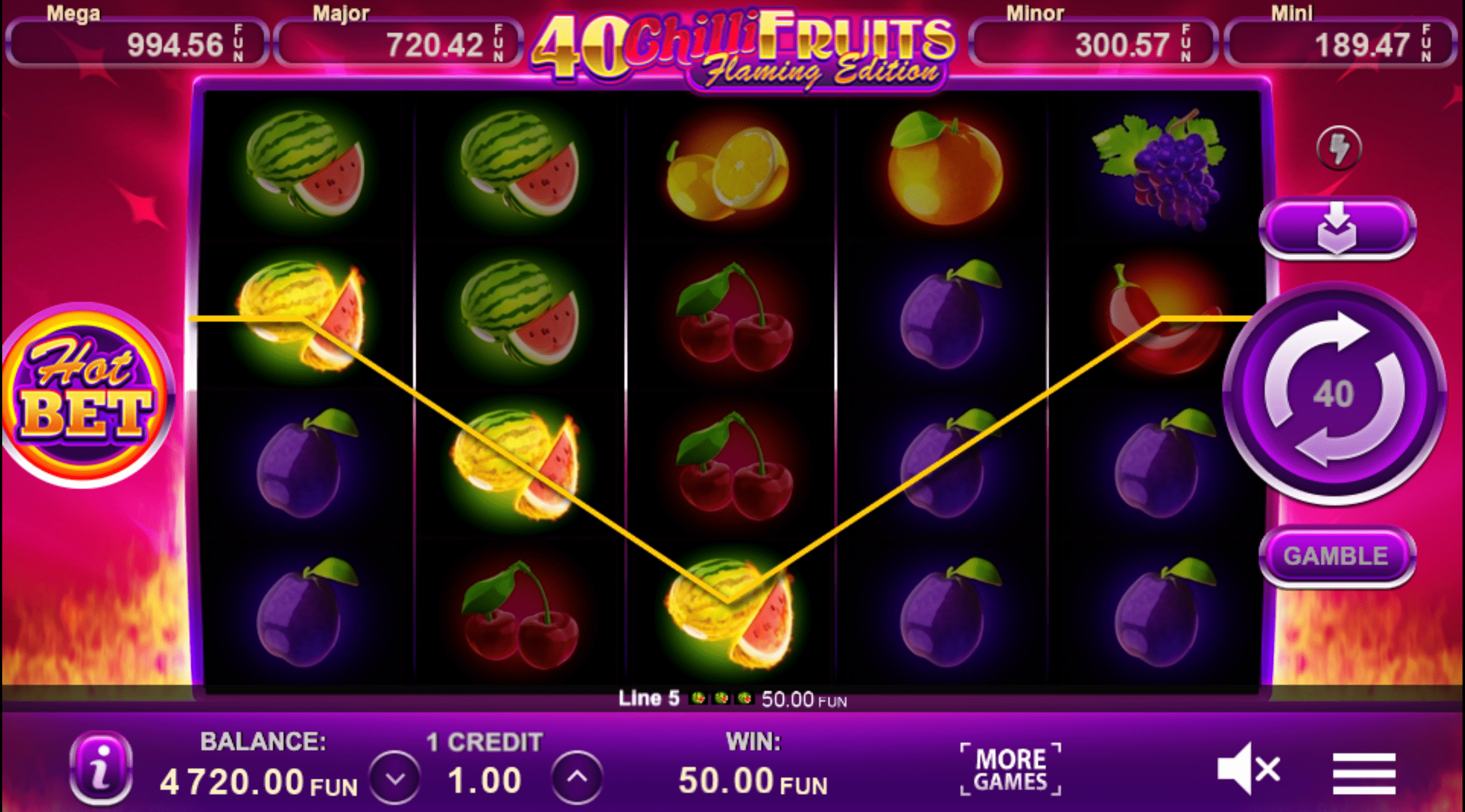 40 Chilli Fruits Flaming Edition Spel proces